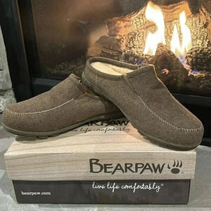 BEARPAW Azalea slippers wool upper/lined sheepskin footbed rubber sole traction